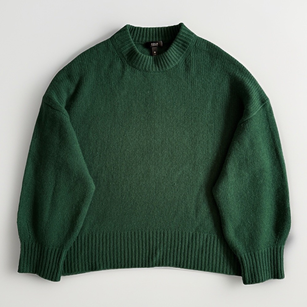 Aqua 100% Cashmere Oversized Knit Jumper Sweater M Minimalist Soft Boxy Green